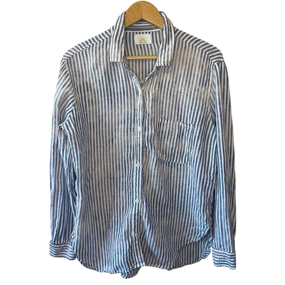 Sunny Days Railroad Stripe Bleach Stained Boho Long Sleeve Button Up Top Large